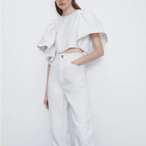 Zara white waxed effect ruffled top NWT - Picture 4 of 4